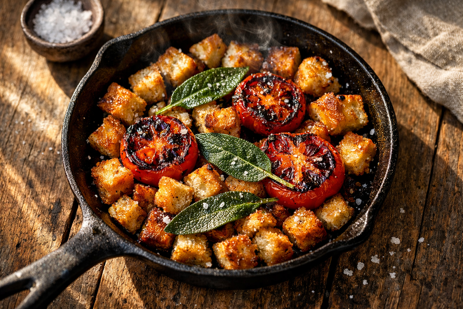 Migas de Chorizo & Charred Tomato with Crispy Sage Oil