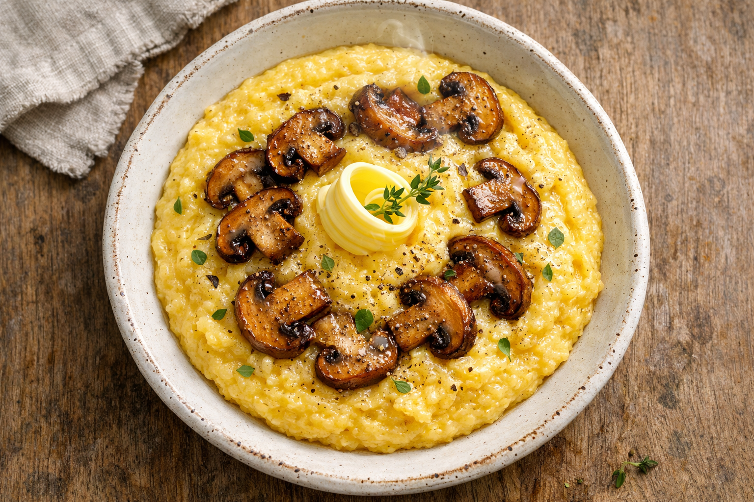 Polenta Risotto with Mushrooms & Thyme