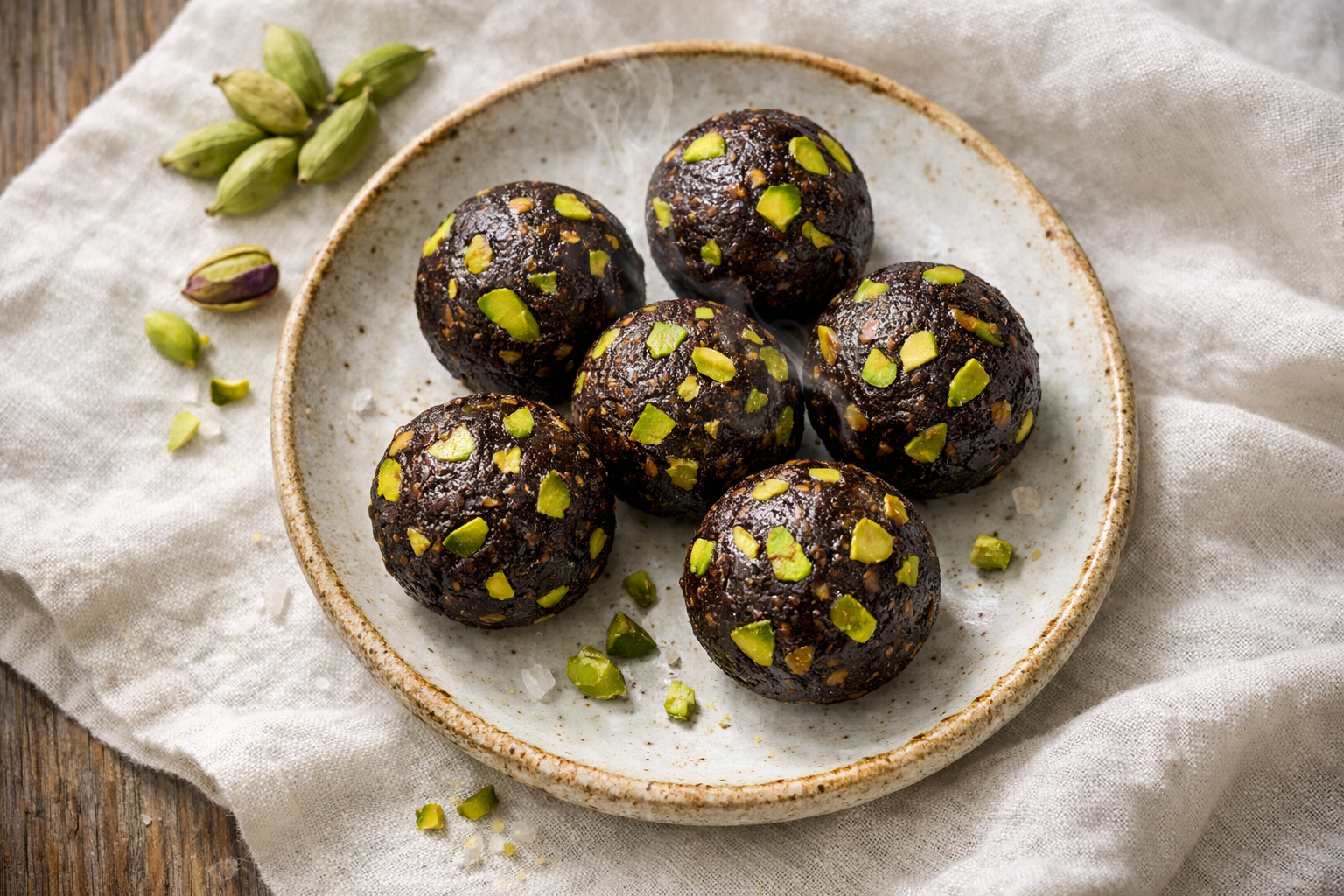 Roasted Chickpea & Tahini Energy Bites with Date & Cardamom