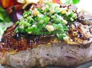 Pan-Seared Lamb Loin Chops with Black Garlic Jus, Charred Eggplant Caponata & Crispy Sage Breadcrumbs
