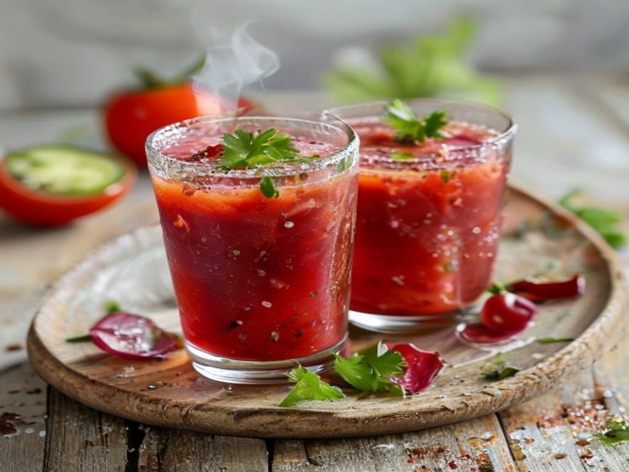 Gazpacho Shot with Crispy Serrano Crisps