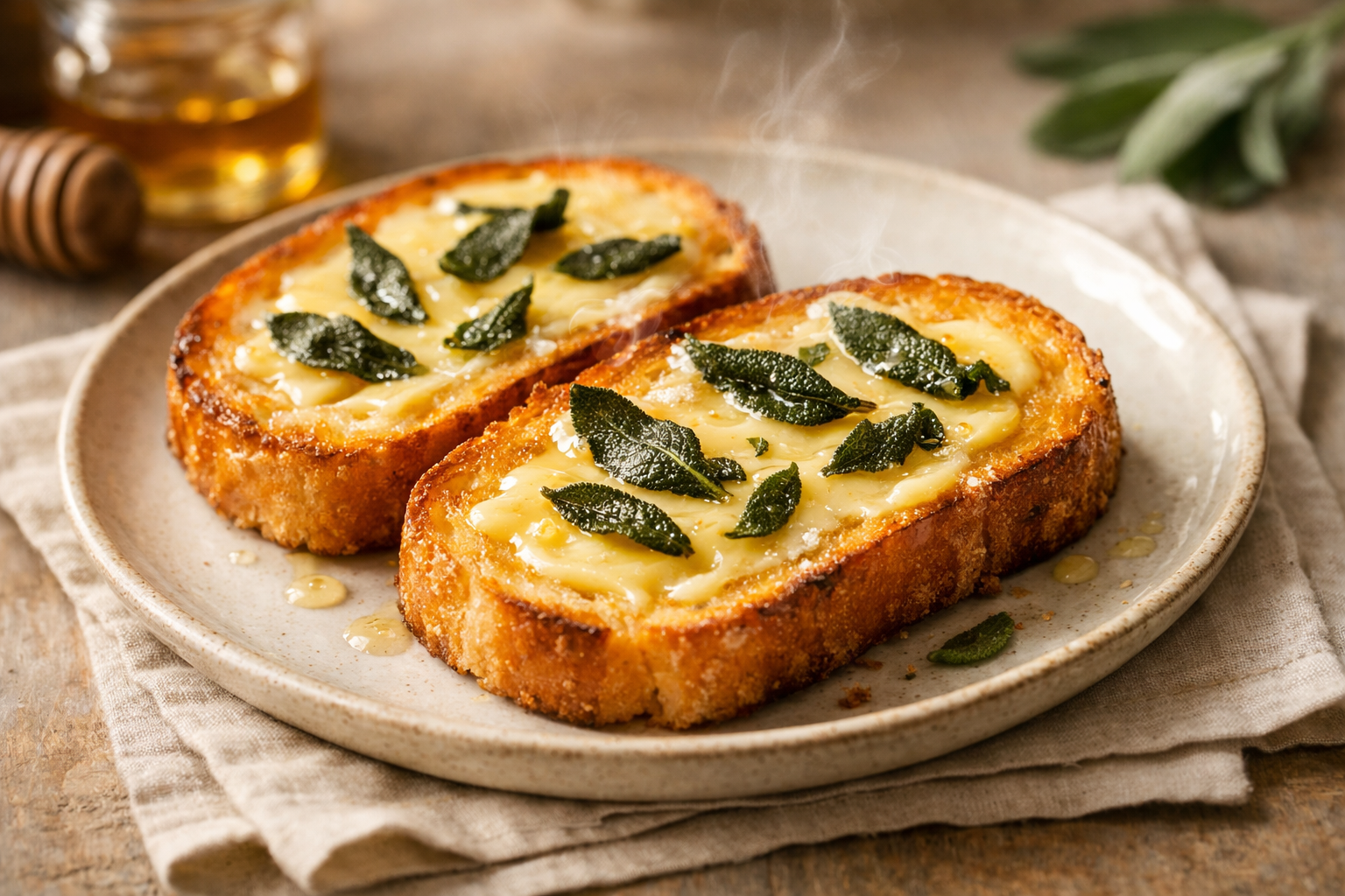 Honeycomb Butter Toast with Crispy Sage