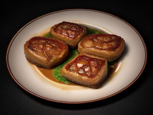 Five-Spice Roasted Duck Breast with Charred Turnip-Miso Reduction, Crispy Rice Cake & Black Sesame Oil