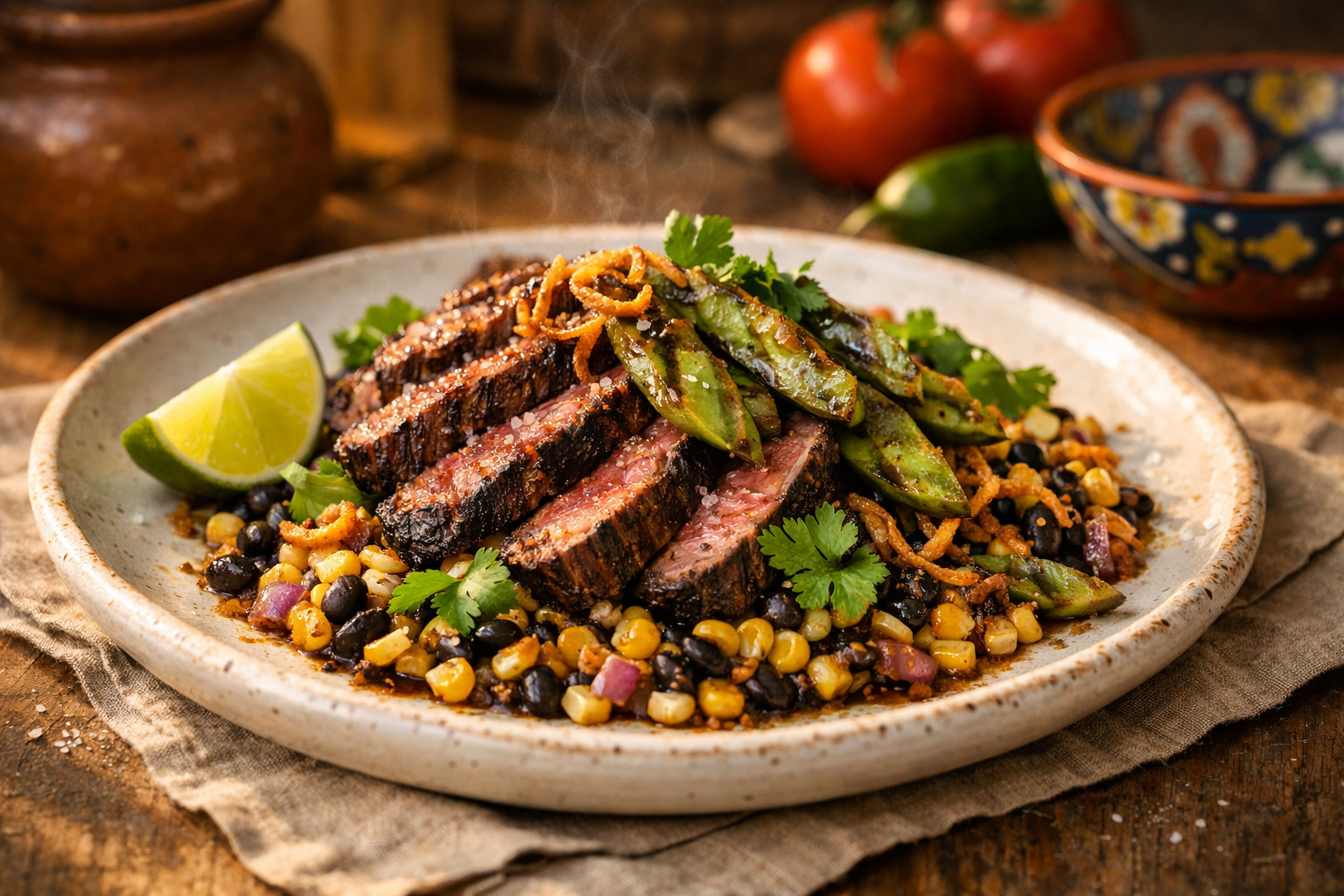 Carne Asada Cactus Salad with Charred Corn, Black Beans & Cilantro-Lime Vinaigrette
