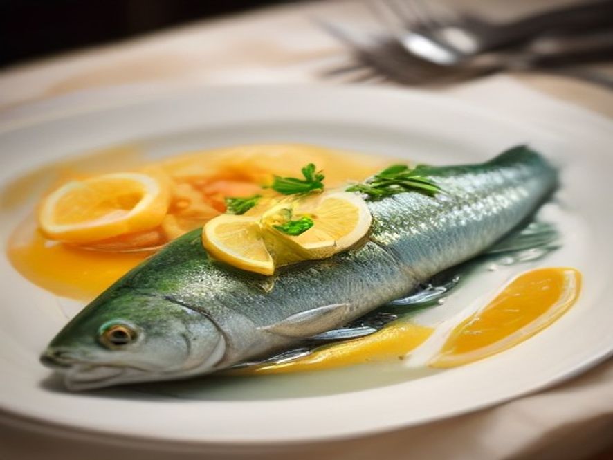 Pan-Roasted Branzino en Papillote with Romesco Essence, Charred Haricots Verts & Saffron Beurre Blanc