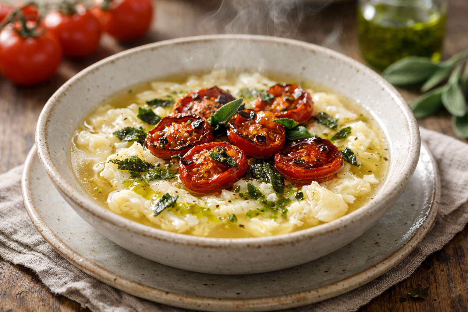 Stracciatella with Charred Tomato & Crispy Sage Oil