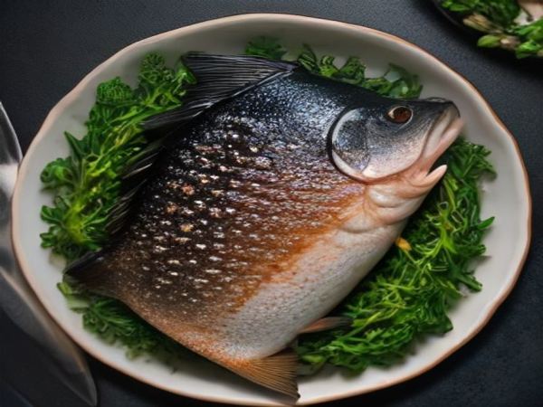 Charred Kampot Pepper-Crusted Barramundi with Vietnamese Caramel-Miso Glaze, Burnt Shallot Ash & Charred Broccolini